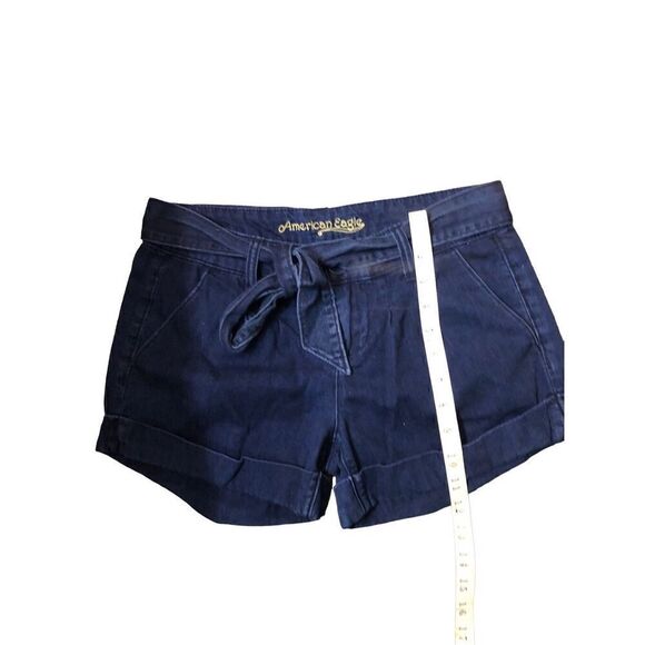 American Eagle blue denim cotton belted cuffed shorts with side pockets size 2 - Picture 6 of 11